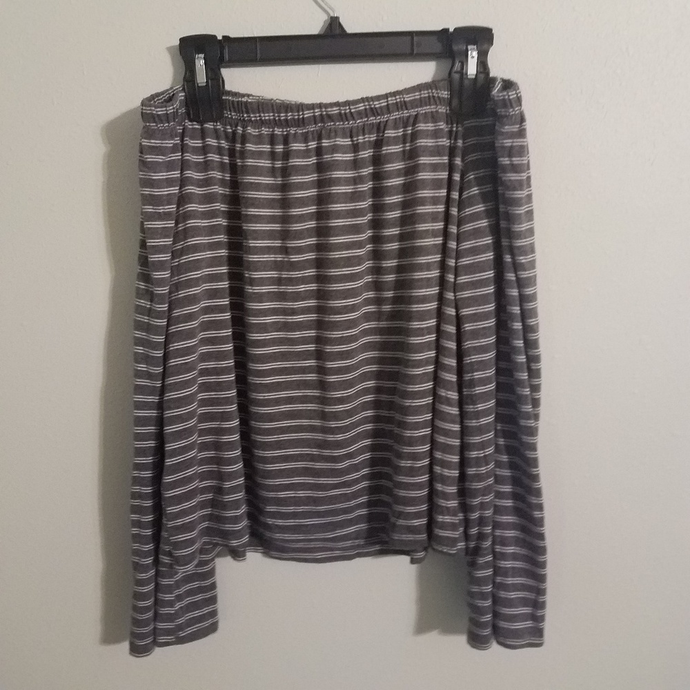 Off-the-Shoulder Striped Long Sleeve Top